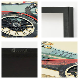 Antique Automobile Hand Made Dimensional Collage Framed Wall Art Under Glass
