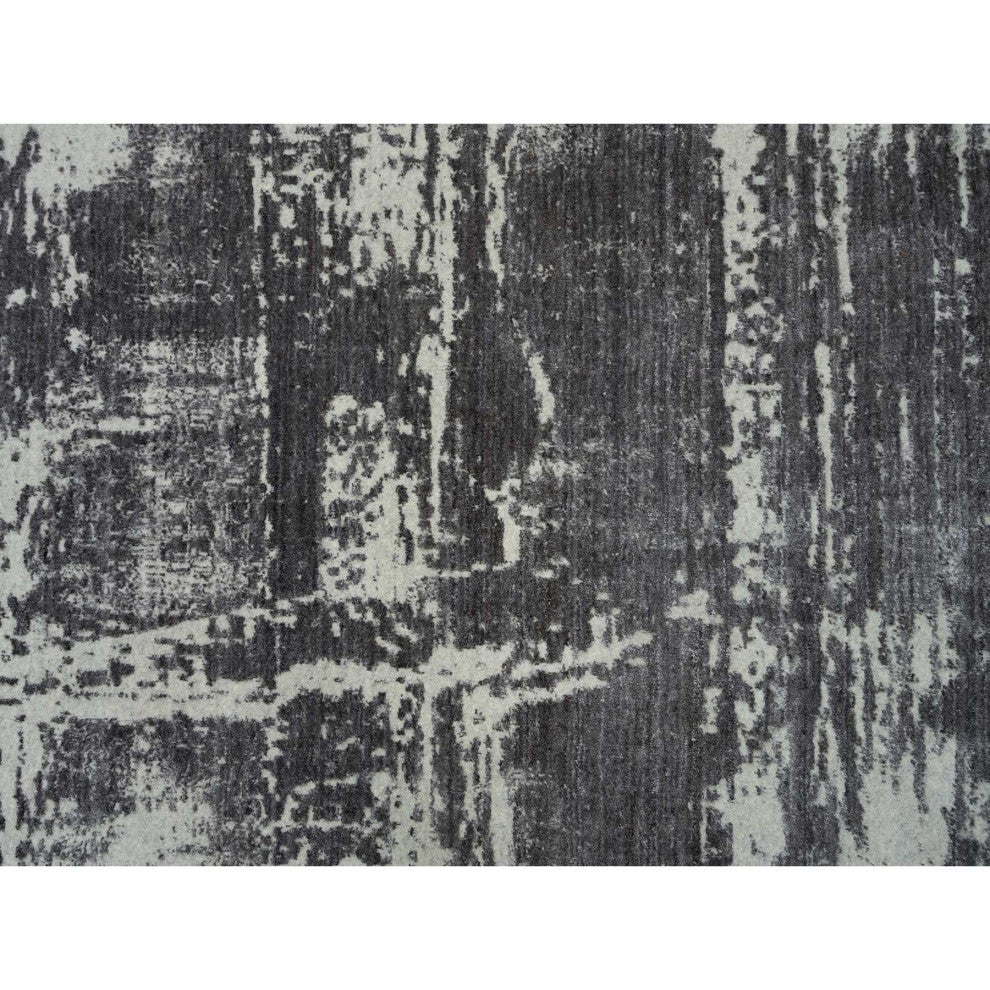 Black, Modern Design, Wool and Silk, Hand Loomed, Oversized, Rug, 12'0" x 15'0"
