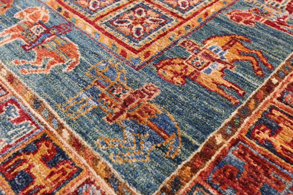 Hand Knotted Antiqued Pazyryk Historical Design Wool Rug 3' 4" X 4' 9" Q10862