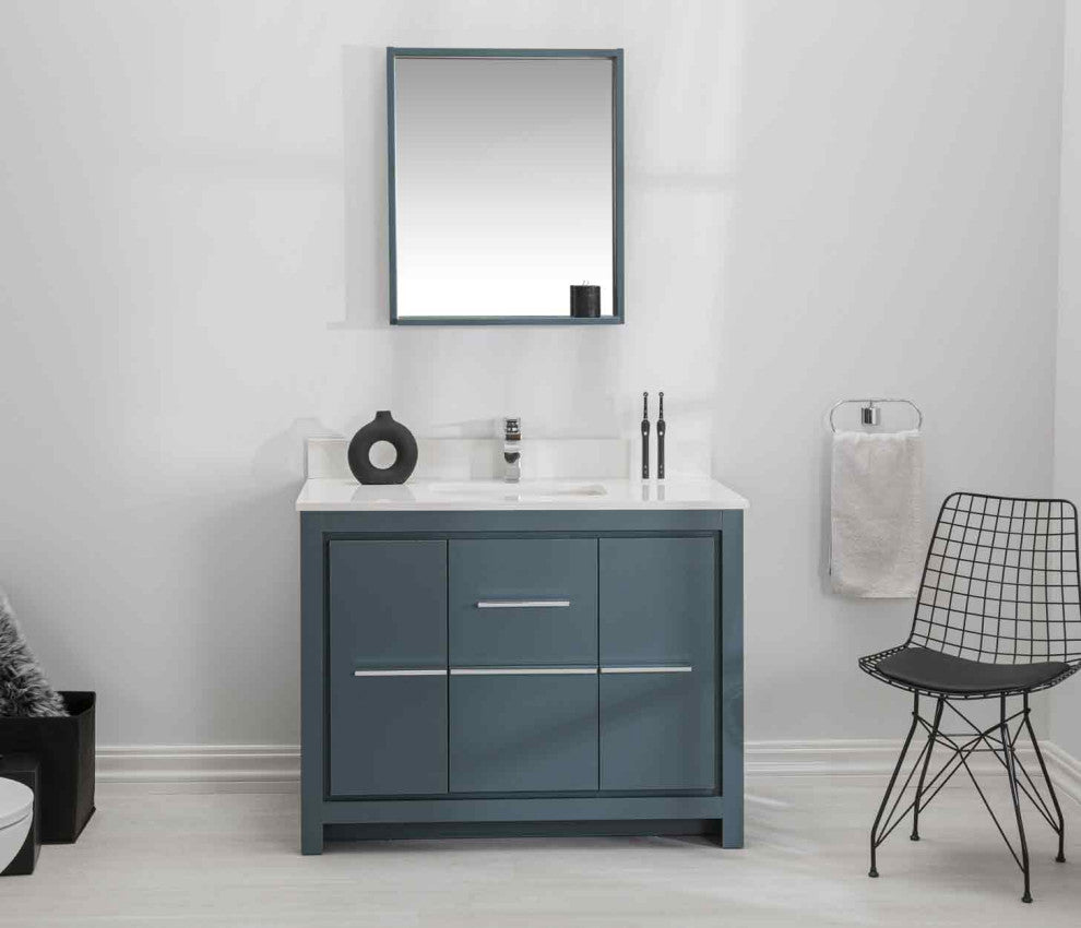 Mila Collection 42" Bathroom Vanity With Sink, Mirror, Countertop, Alasca Blue
