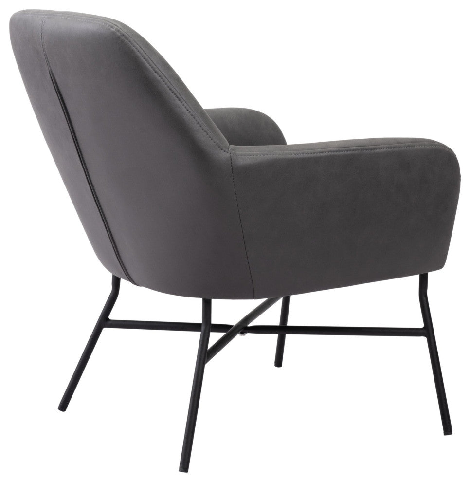 Accent Chair, Steel Metal, Fabric, Vintage Gray, Black, Lounge Hospitality