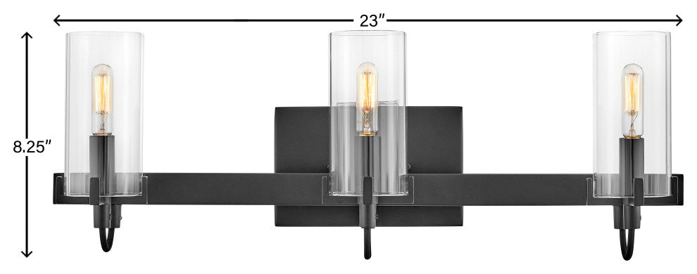 Hinkley Ryden Medium Three Light Vanity, Black