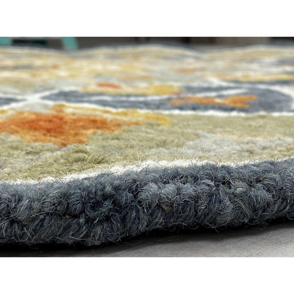 5" Round Charcoal Floral Medallion Area Rug