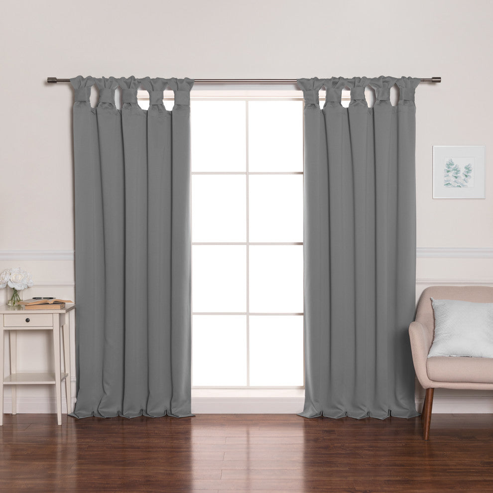 BANDTAB -Thermal Insulated Blackout Knotted Tab Curtain Set, Grey, 52" W X 63" L