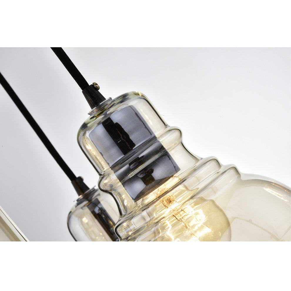 Sara Cognac Glass 3-light Cluster Pendant Chandelier Antique Black Finish