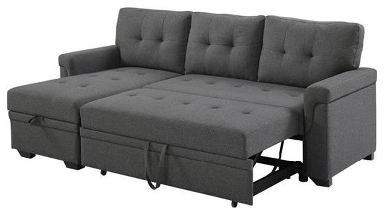 Bowery Hill Fabric Reversible/Sectional Modern Sleeper Sofa with Storage in Gray