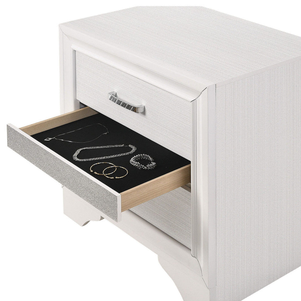 2 Drawers Wooden Nightstand, White
