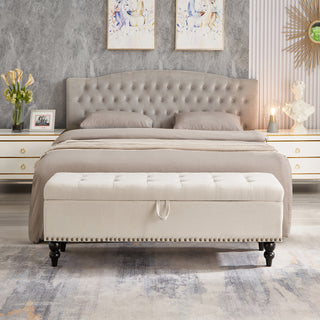 Gewnee 59" Fabric Button-Tufted Storage Ottoman Bench, Beige
