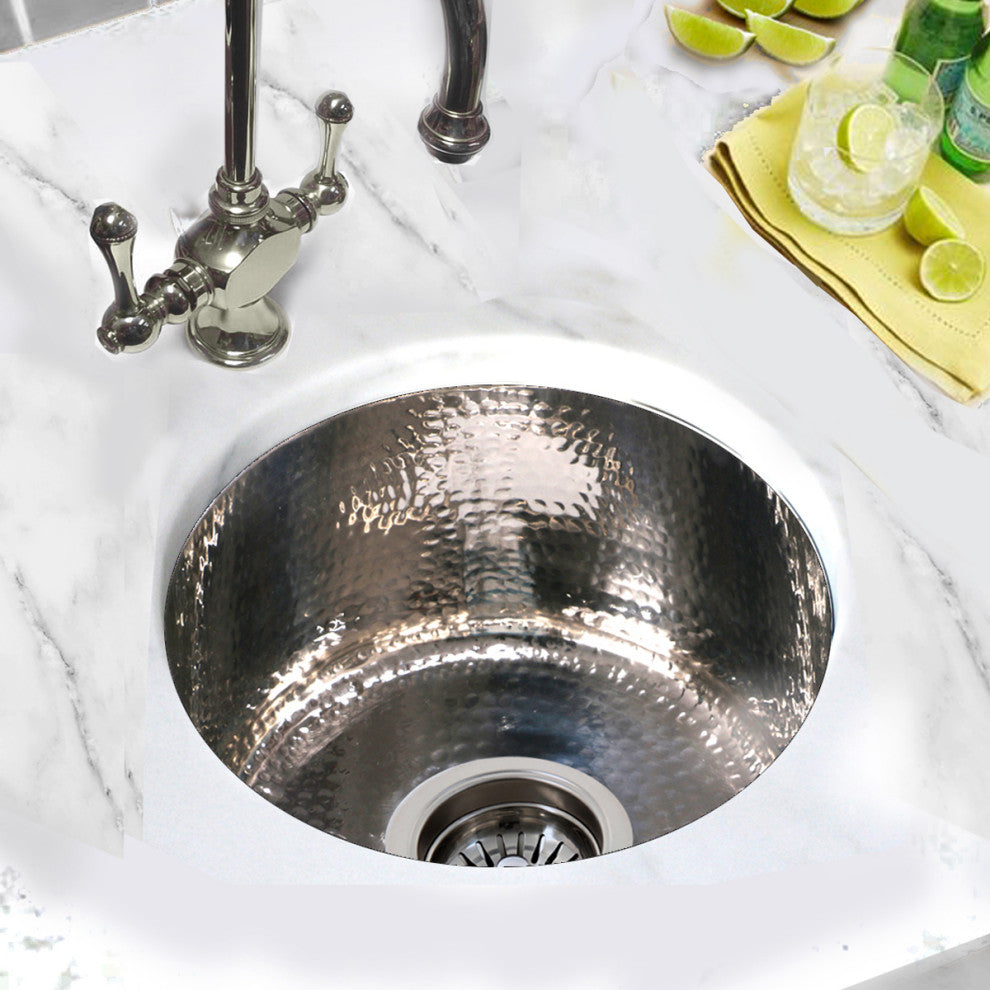 Nantucket Sinks' 15" Hand Hammered Round Bar Sink, Rs15-Ss