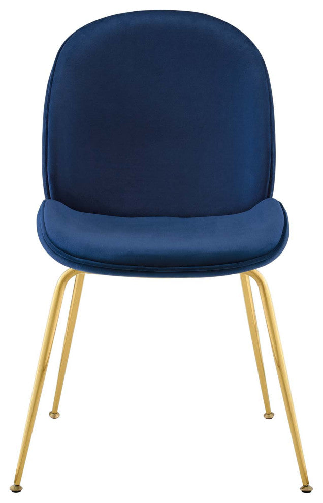 Contemporary Dining Room Side Dining Chair, Velvet Stainless Metal, Navy Blue