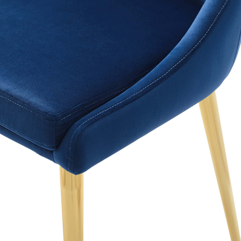 Modern Dining Room Side Dining Chair, Velvet Fabric Metal Steel, Navy Blue