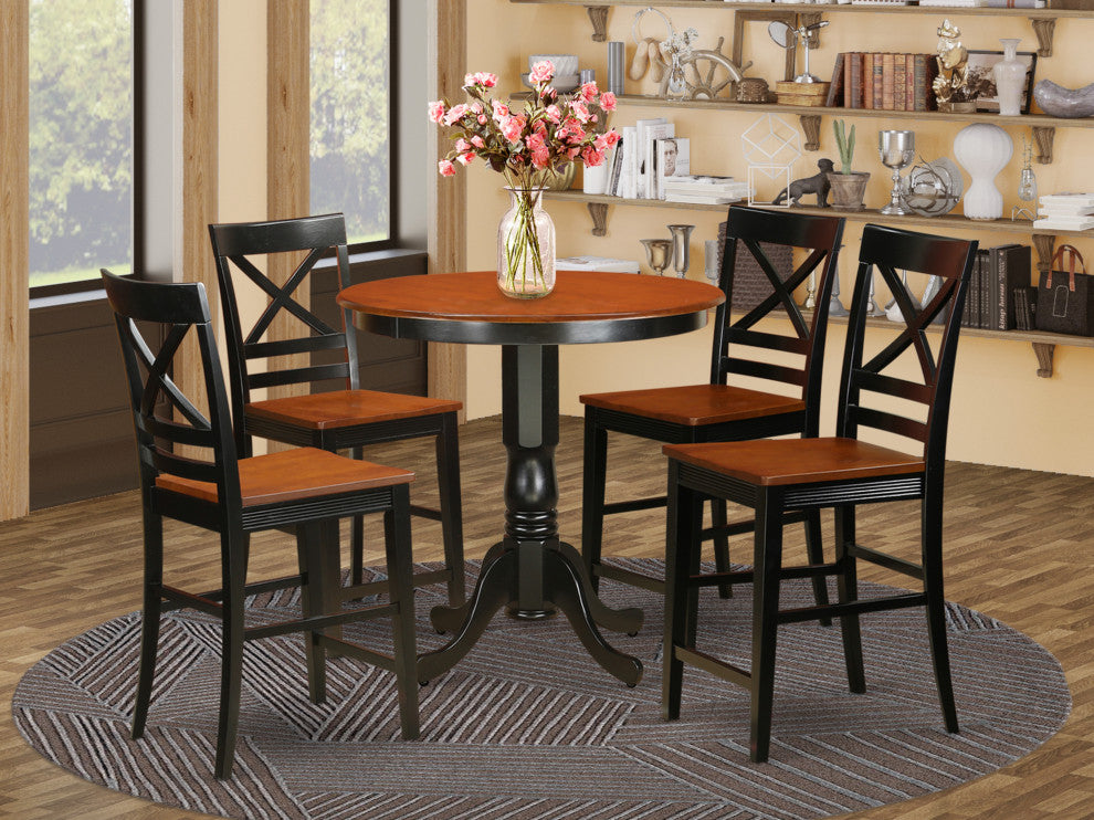 5 Pc Counter Height Table, Chair Set - High Top Table, 4 Counter Height Stool.