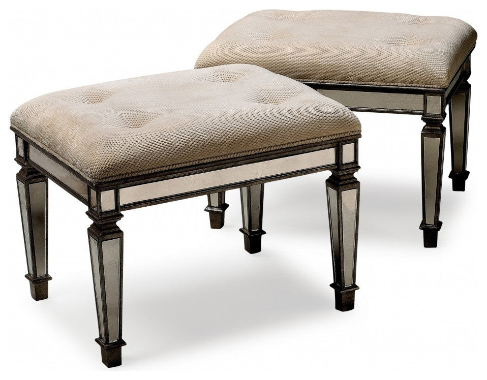 Ivory and Mirror Vanity Bench