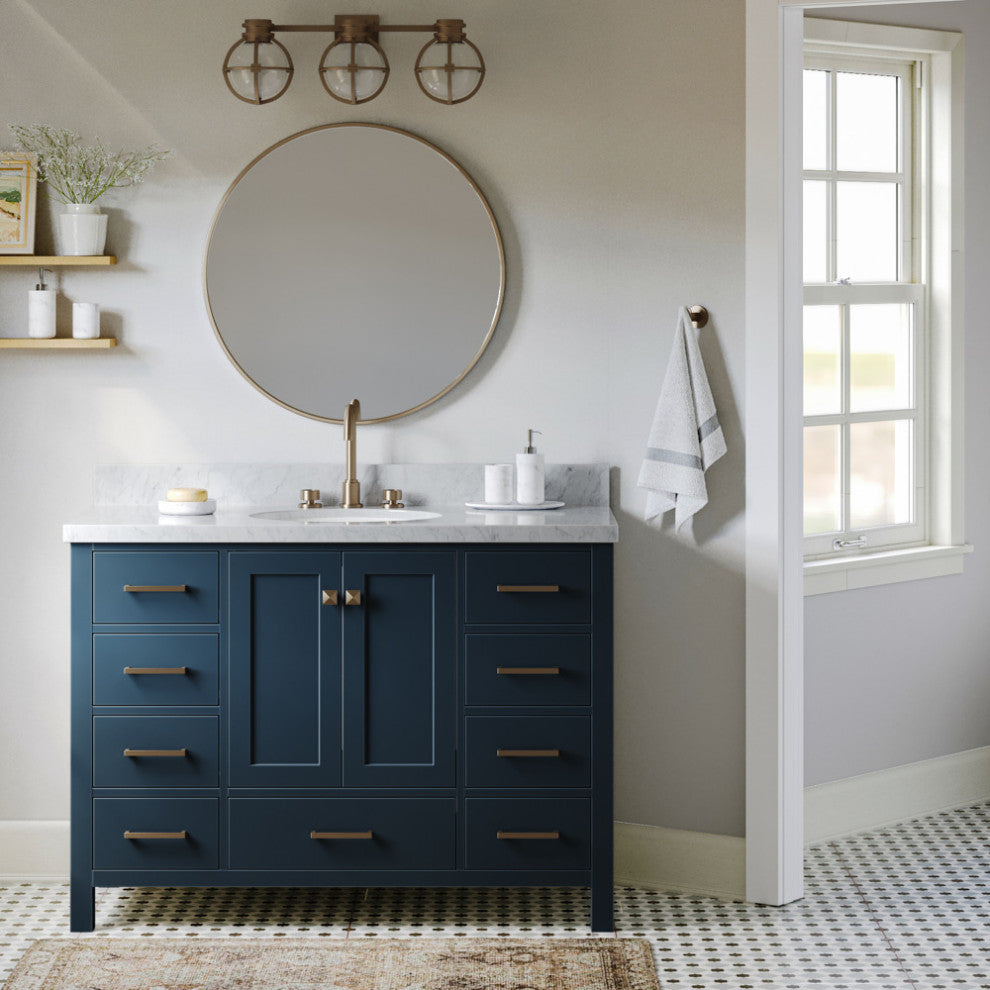 ARIEL Cambridge 49" Oval Sink Midnight Blue Vanity Carrara Top, No Mirror