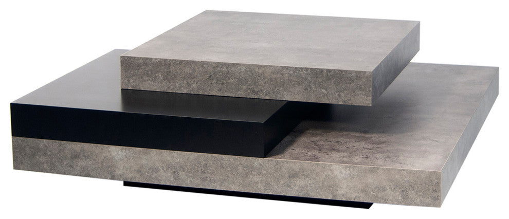 Isle Contemporary Multi Platform Square Coffee Table, Faux Concrete/Black