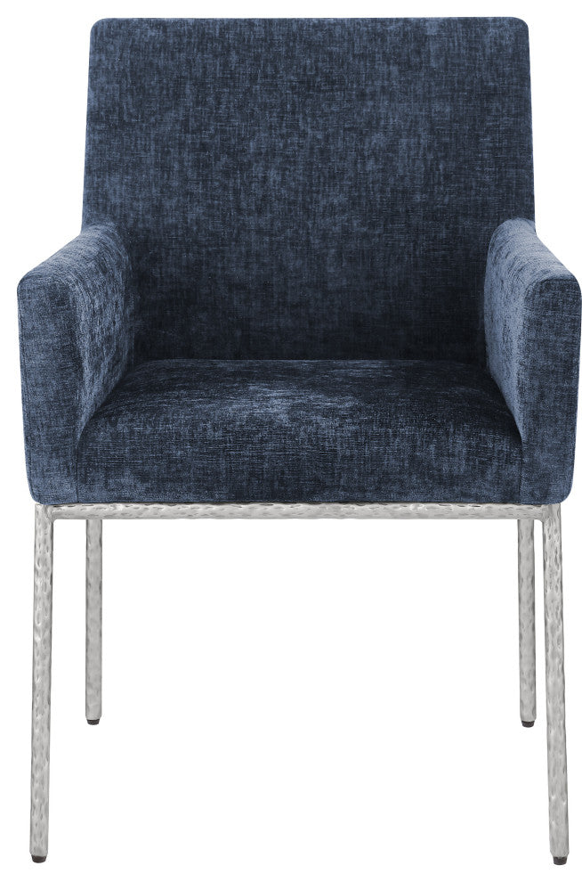 Reeves Upholstered Dining Chair, Navy, Chenille , AC,  Brushed Silver, Set of 2