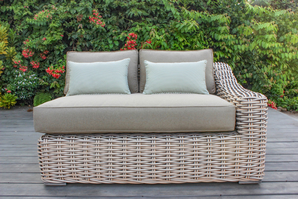 Alejandra 6-Piece Outdoor Wicker Furniture Set With Coffee Table, White and Gray