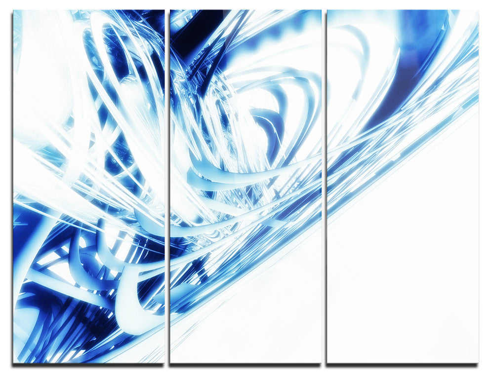 "3-D Abstract Art Blue Fractal" Digital Metal Wall Art, 3 Panels, 36"x28"