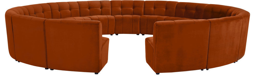 Limitless Velvet Upholstered 15-Piece Modular Sectional, Cognac