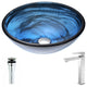 Soave Deco-Glass Vessel Sink, Sapphire Wisp, Enti Faucet, Brushed Nickel