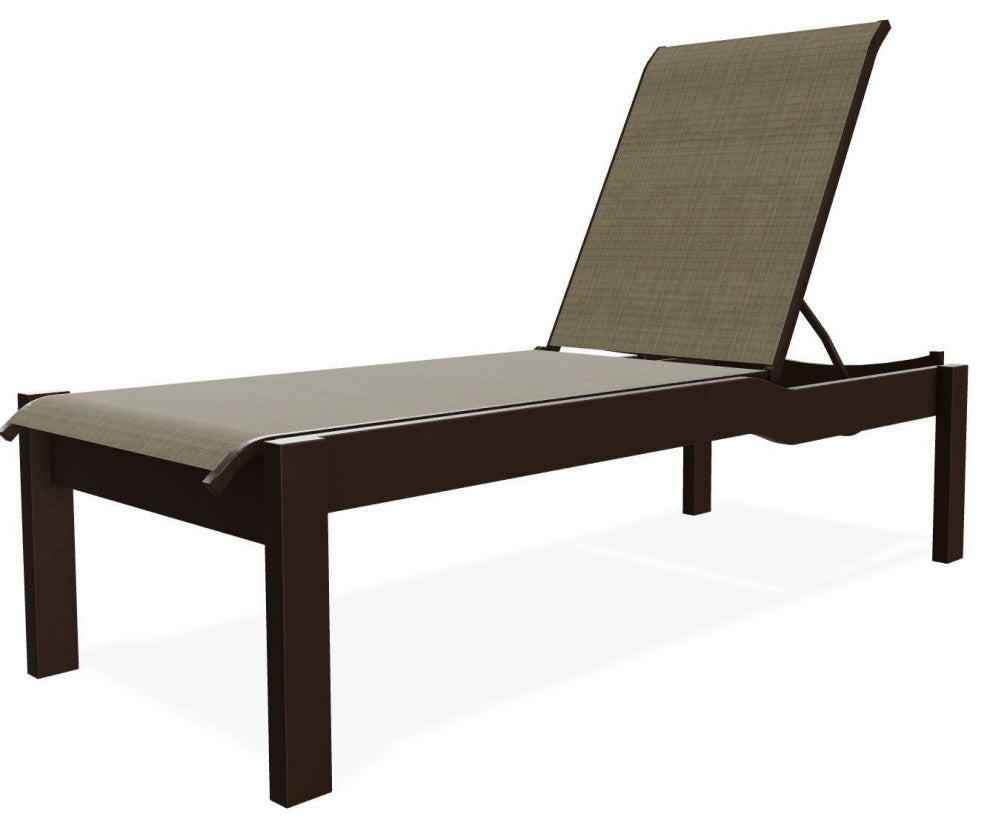 Leeward Sling Stackable Outdoor Chaise Lounge, Elevation Stone/Kona