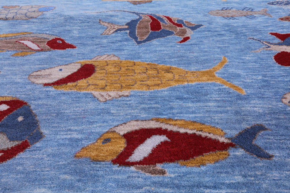 8' 1" X 10' 2" Gabbeh Fish Design Hand-Knotted Wool Rug - Q13695