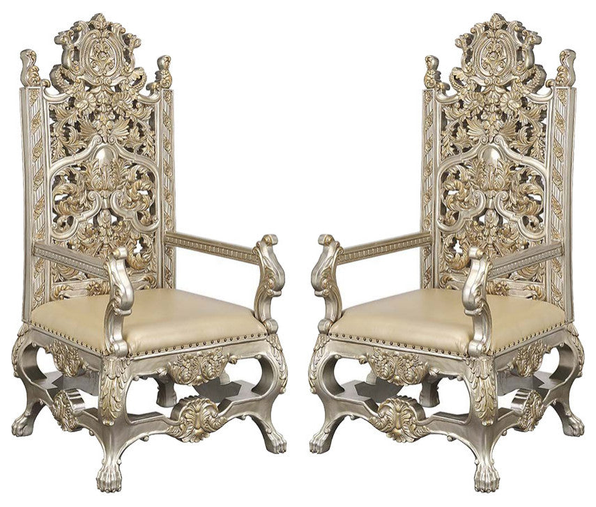 Set of 2 Arm Chair, Champagne and Gold Finish