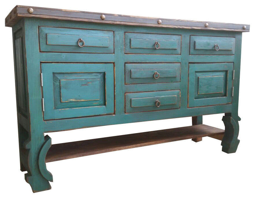 Don Bosco Rustic Turquoise Bathroom Vanity, Turquoise, 72