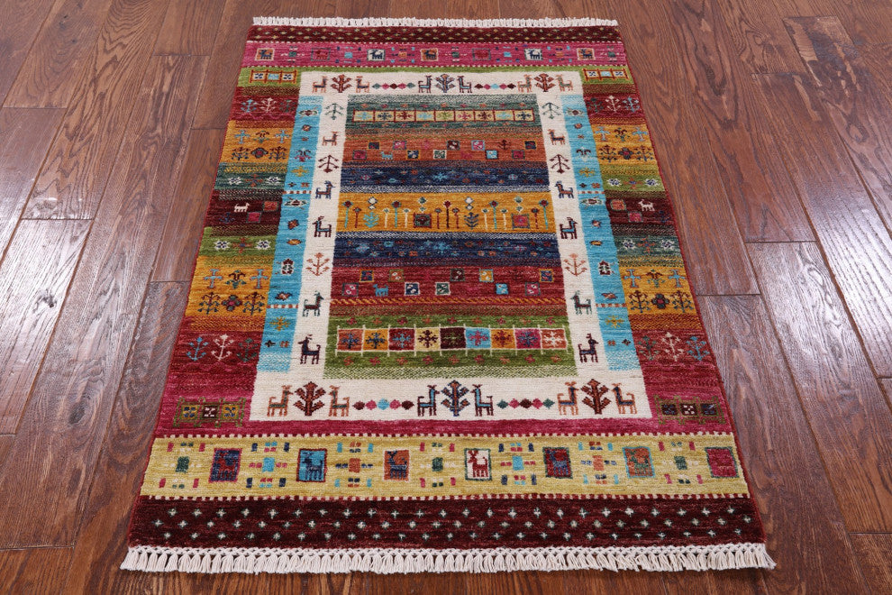 2' 9" X 4' 0" Persian Gabbeh Tribal Hand Knotted Rug Q10233