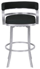 Armen Living Prinz 30" Bar Height Metal Swivel Barstool in Black Faux Leather wi
