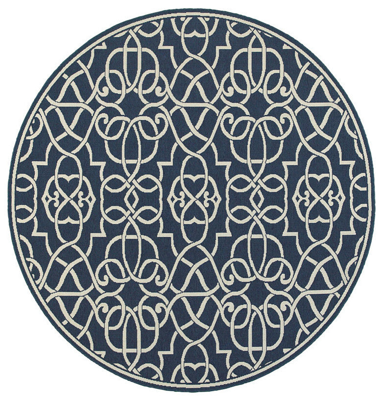 Oriental Weavers Sphinx Meridian 2205B  Outdoor Rug, Navy/Ivory, 5'3" X 7'6"