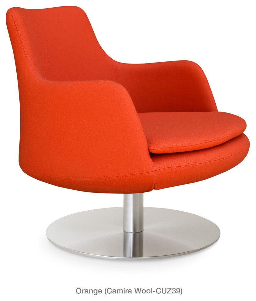 Dervish Swivel Lounge Chair, Stainless Steel Base, Orange Camira Wool