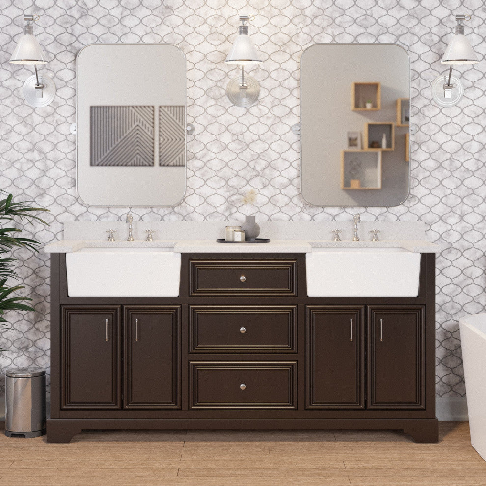 Zelda 72" Bathroom Vanity, Chocolate, Quartz