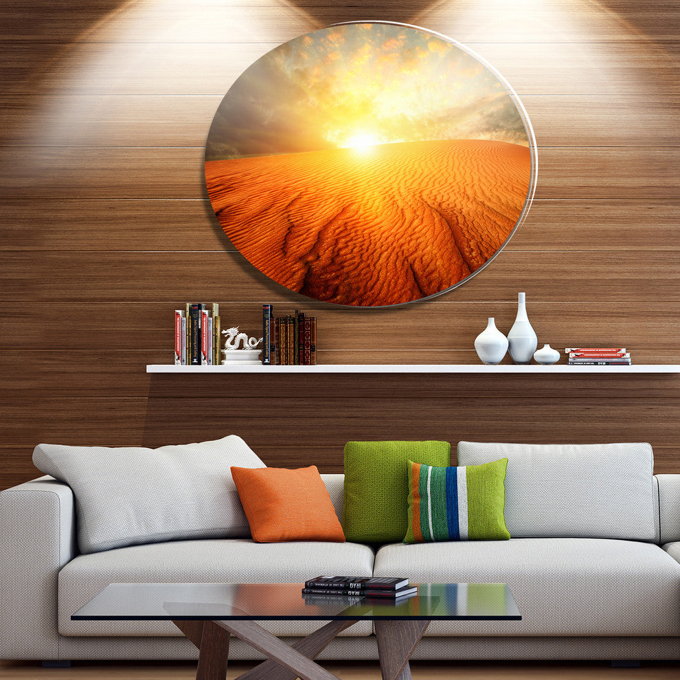 Sand Landscape With Sun, Landscape Art Disc Metal Wall Art, 38"