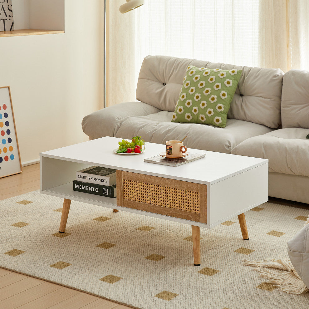 Gewnee Rattan Coffee table, White