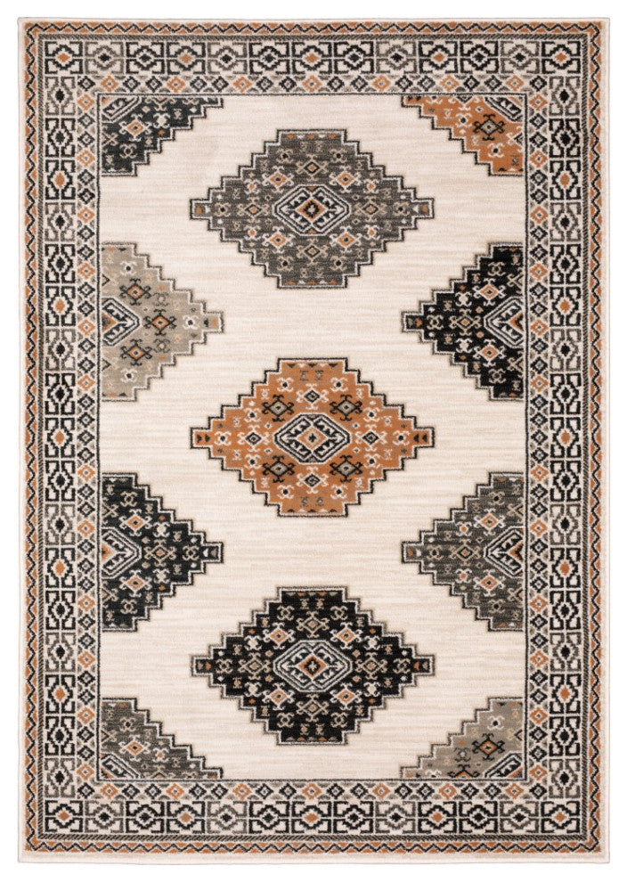 7??X 9??Abstract Ivory And Gray Geometric Indoor Area Rug