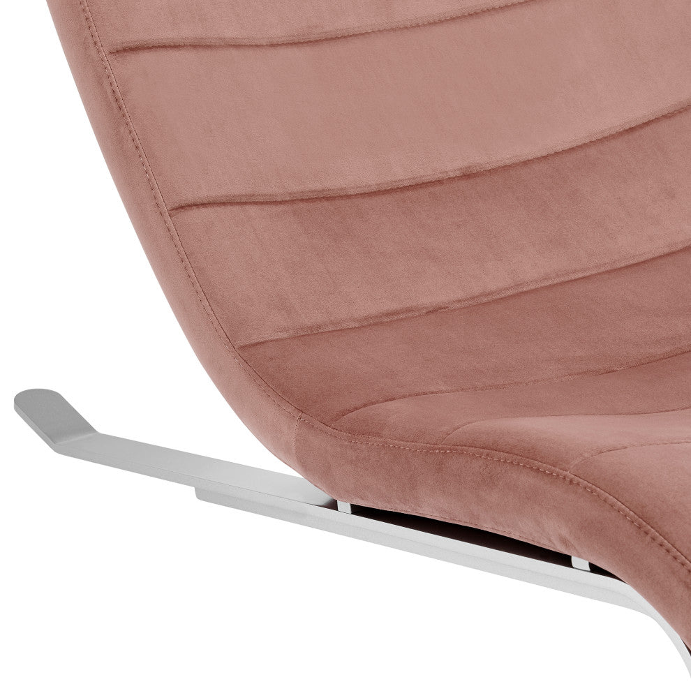 Gilda Lounge Chair, Rose Velvet With Silver Base