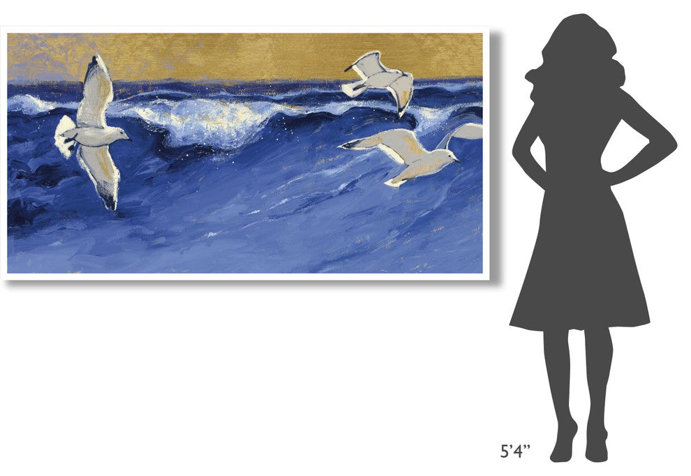 "Seagulls with Gold Sky Crop" Digital Paper Print by Shirley Novak, 74"x38"