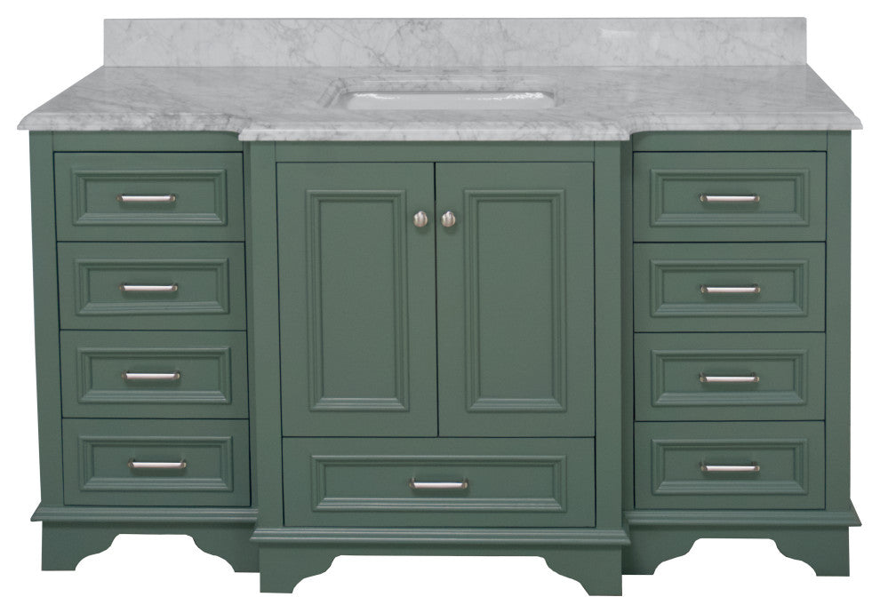 Nantucket 60" Bath Vanity, Sage Green, Carrara Marble, Single Vanity