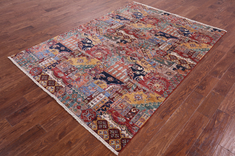 5' 8" X 7' 9" Hand Knotted Super Kazak Wool Rug Q10033