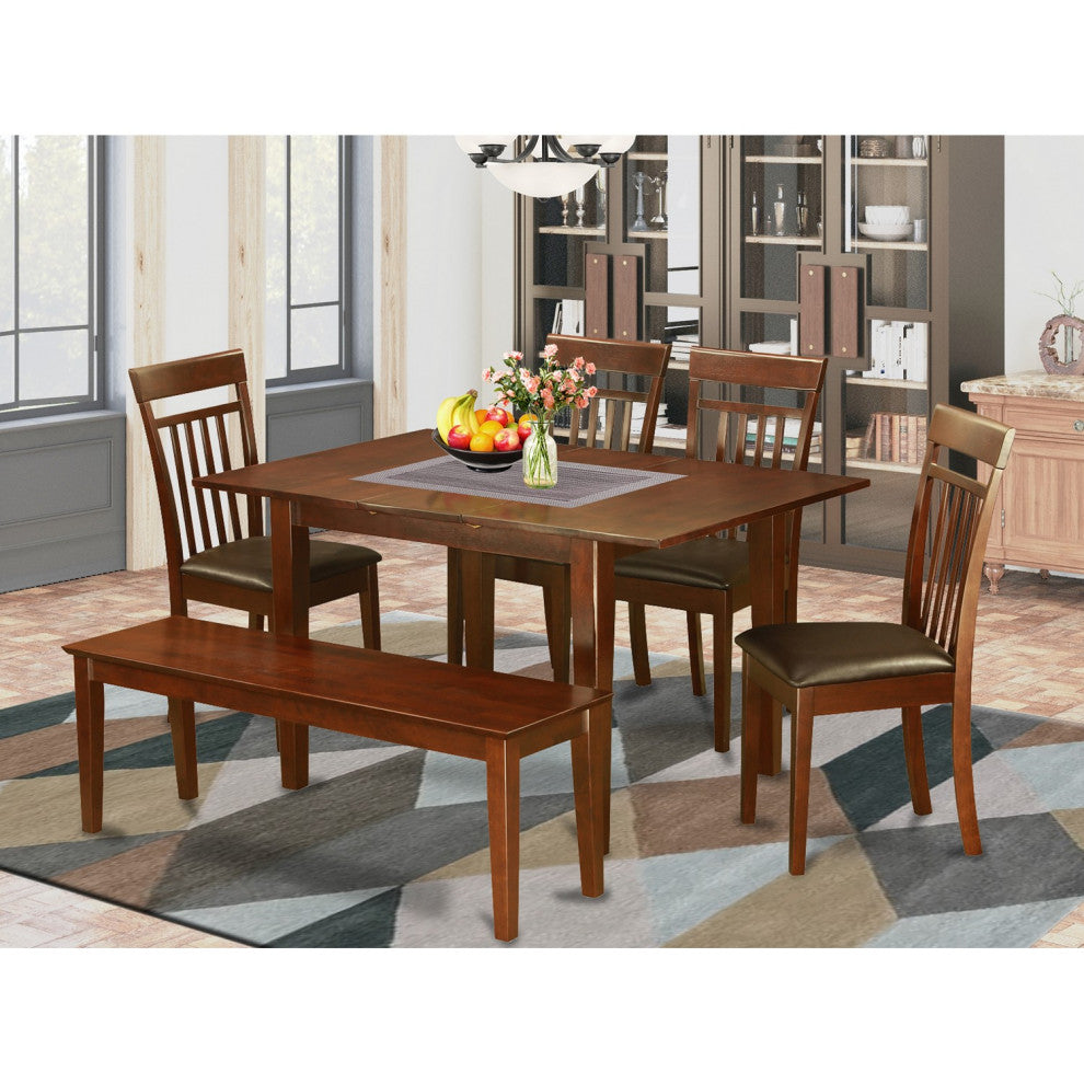 6-PieceDining Room Set With Bench -Small Table With 4 Dining Chairs And Bench