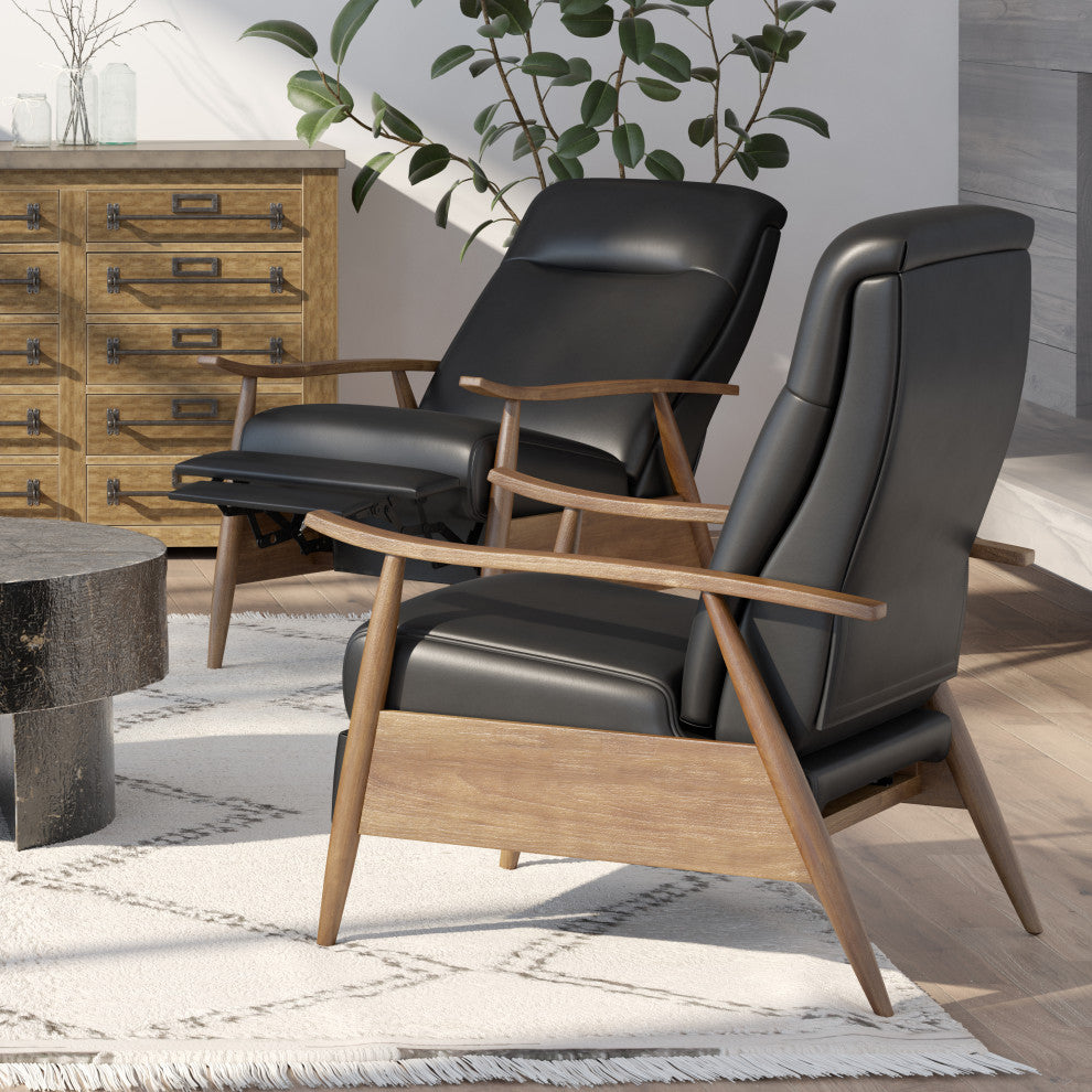 Solaris Wood Arm Push Back Recliner, Black