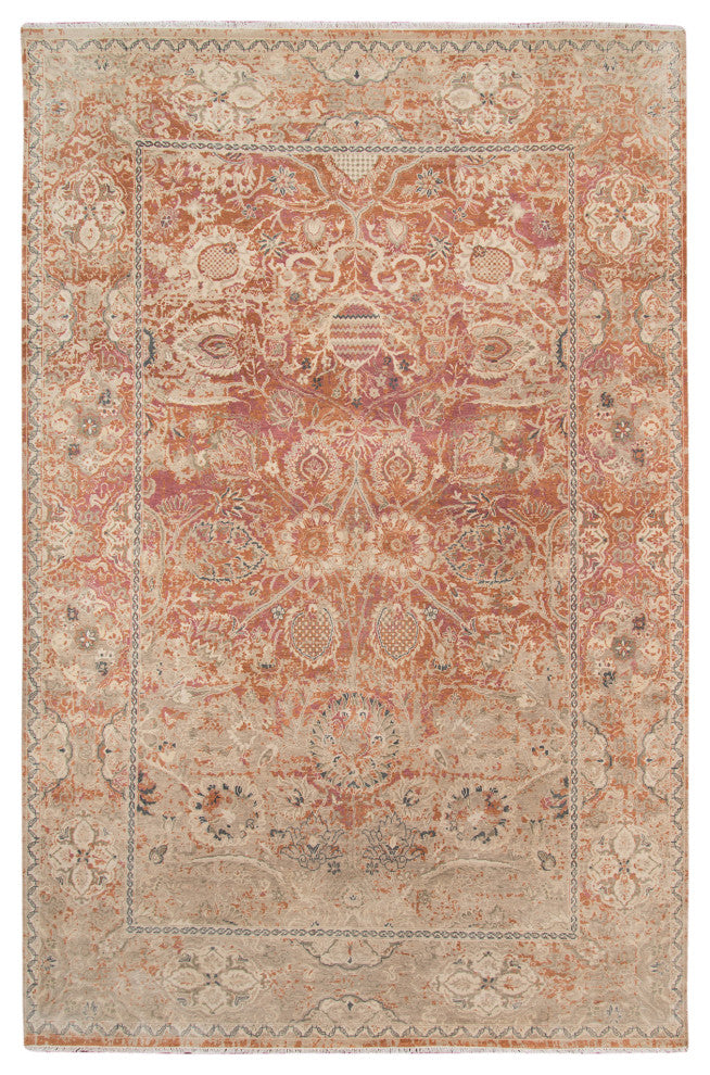 Vintage Oletha Area Rug, Orange, 10' x 14', Bordered