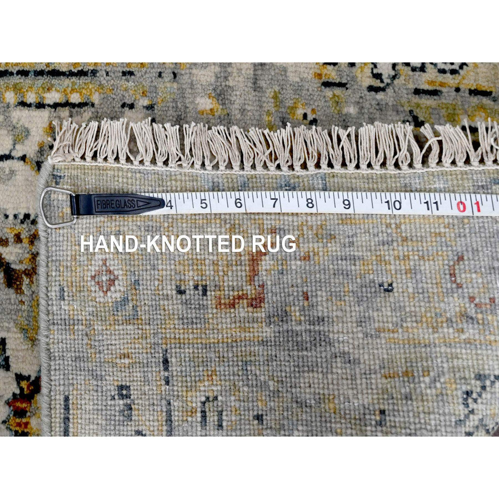 Smoky White Broken And Erased Heris Design Wool Mat Oriental Rug, 2'x3'