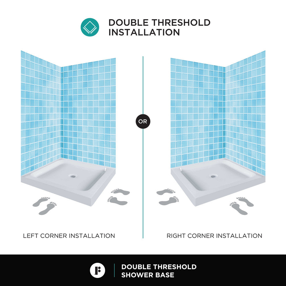 Fine Fixtures Double Threshold Acrylic Shower Base, 48 X 36, Left Hand