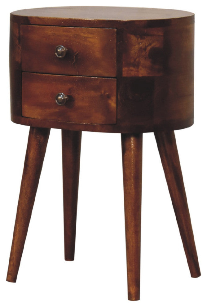 Mini Chestnut Rounded Nightstand Table
