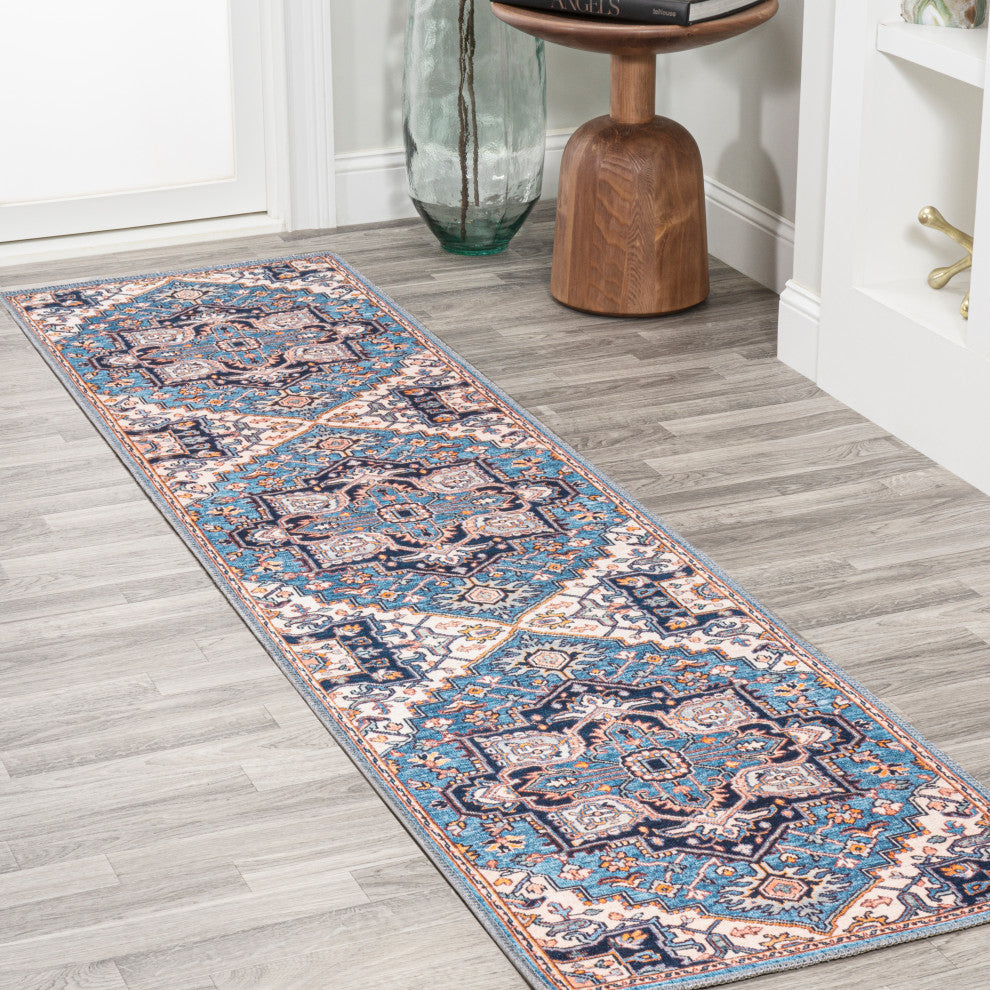 Cirali Ornate Large Medallion Machine Washable Indoor Area Rug, Blue/Beige, 2 X