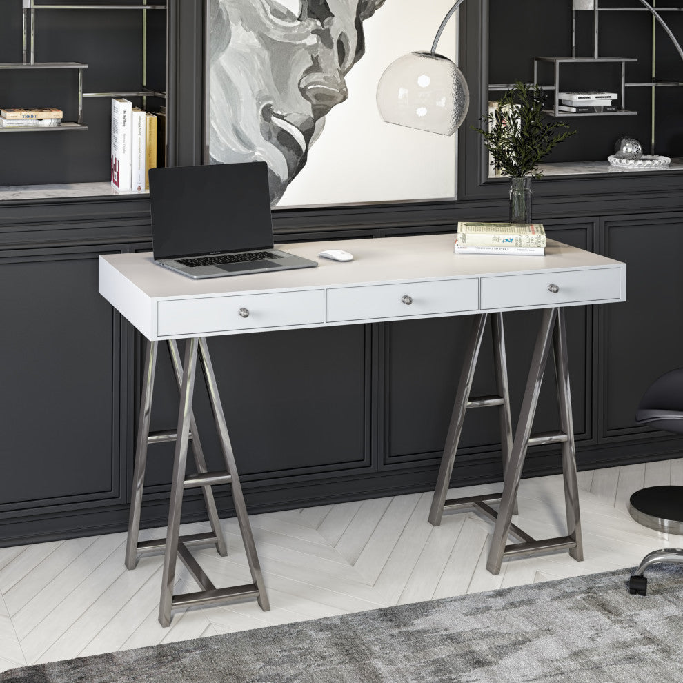 Modrest Ostrow White, Stainless Steel Desk
