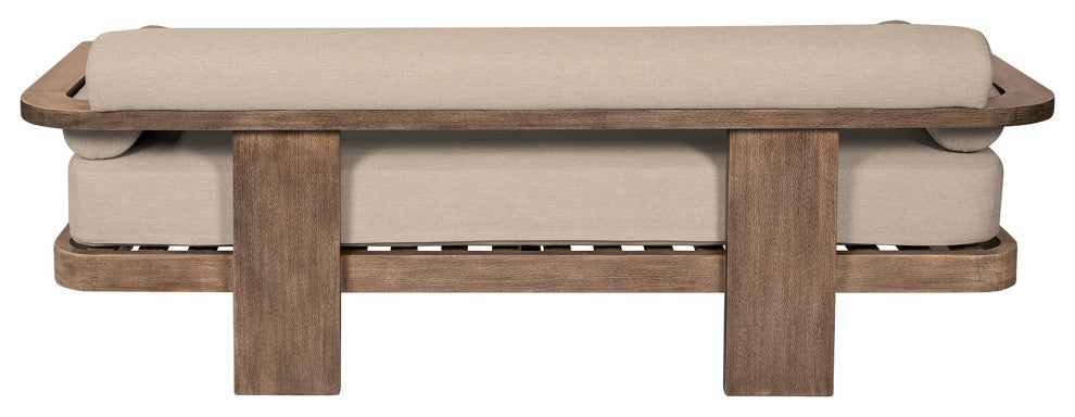 Relic Outdoor Patio Sofa, Weathered Eucalyptus Wood With Taupe Olefin Cushions