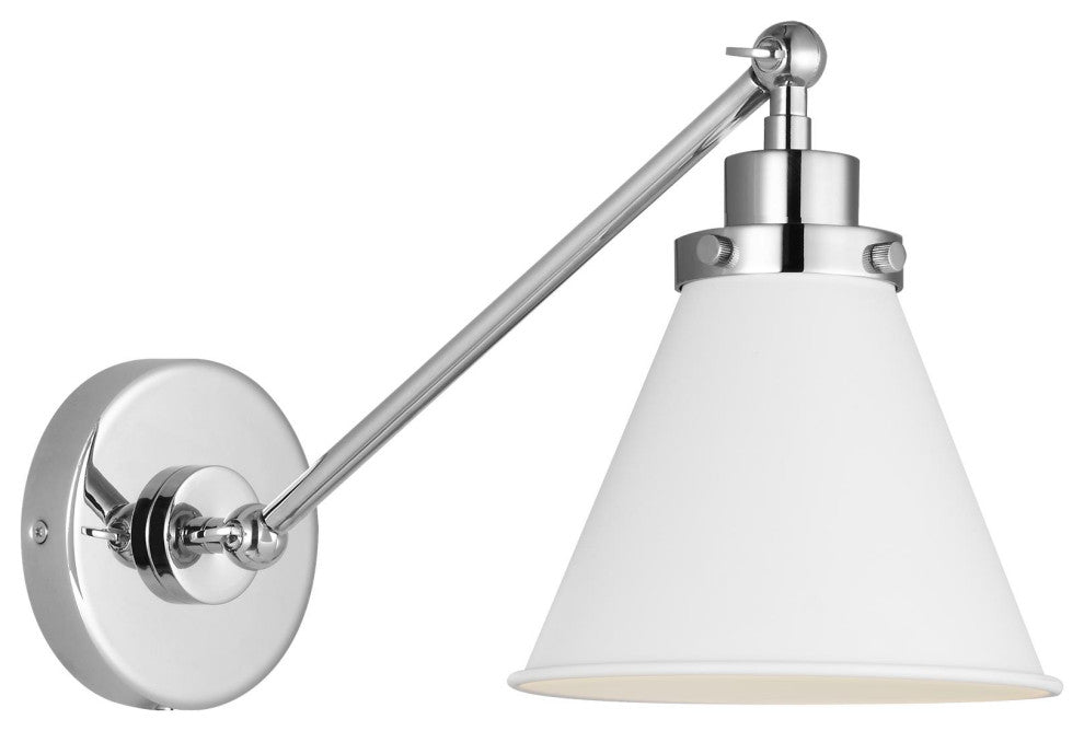 Wellfleet Single Arm Cone Task Sconce, Matte White and Polished Nickel
